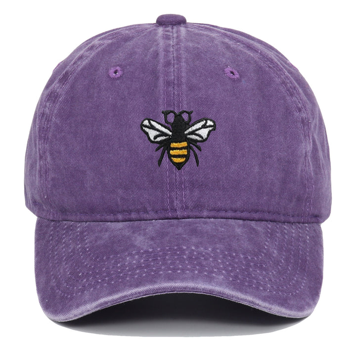 Bee Embroidery Baseball Cap Vintage Worn Looking Washed-out